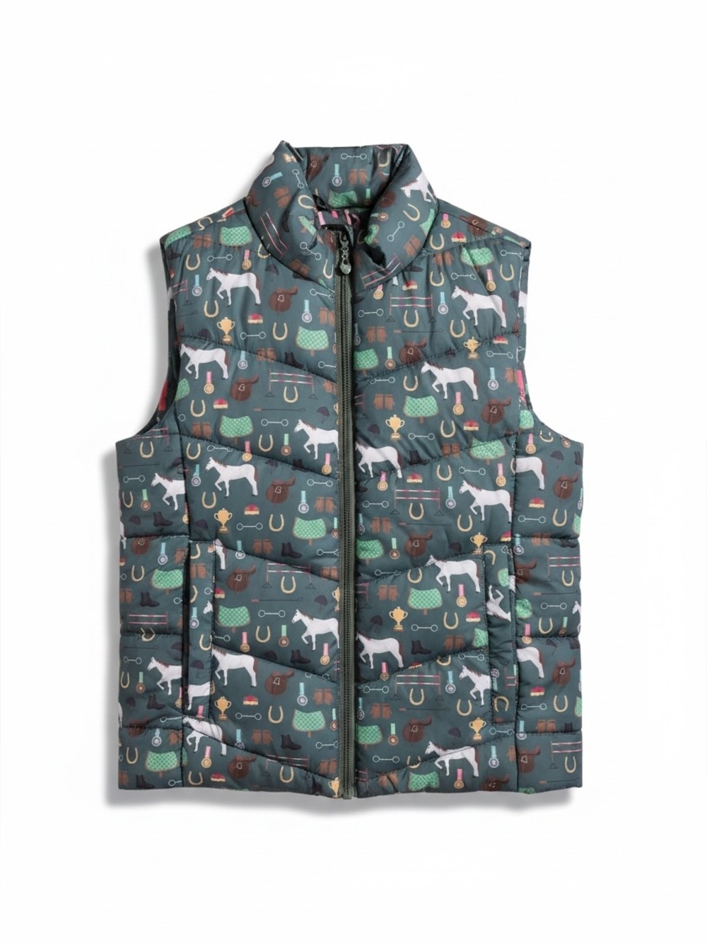 HKM Horse-Print Puffer Vest in Green | Youth 10